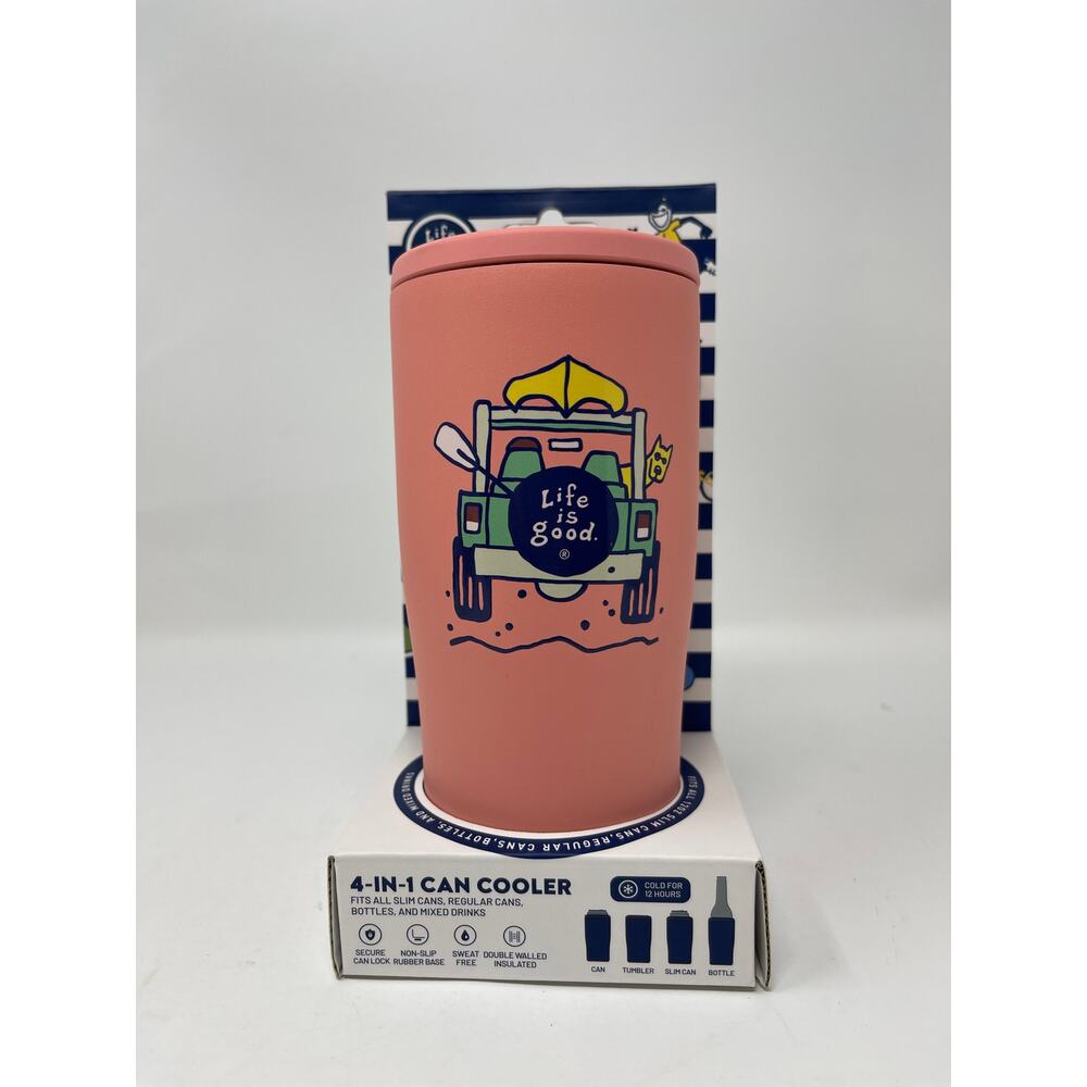 Life Is Good Jeep 4 in 1 Beverage Can Bottle Cooler NEW